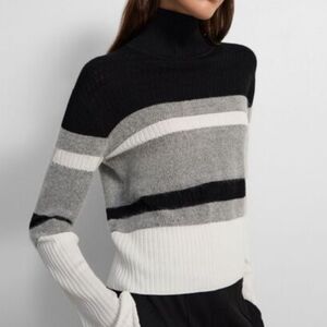 Theory Striped Black, Grey & White Women's Sweater (L)